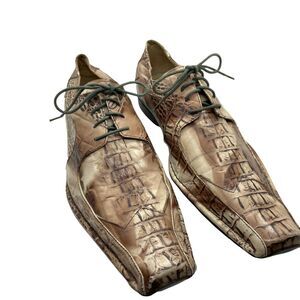 Oxford Dress Shoes Vintage Giavanni Express Men Cream Brown Leather Funky SZ 12